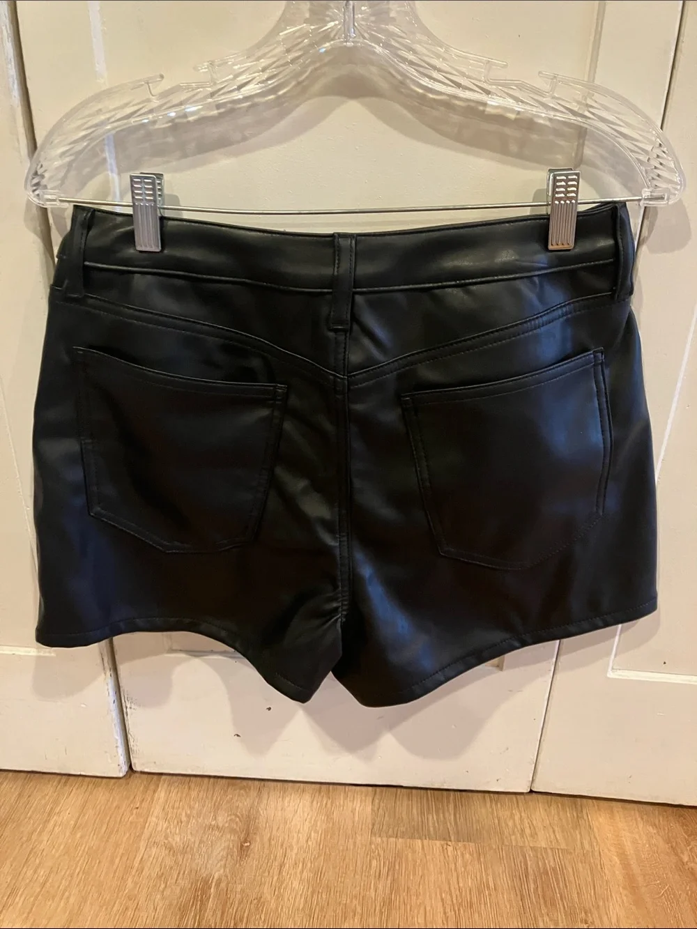 Celebrity Pink Black Faux Leather Mini Skort with Asymmetrical Front